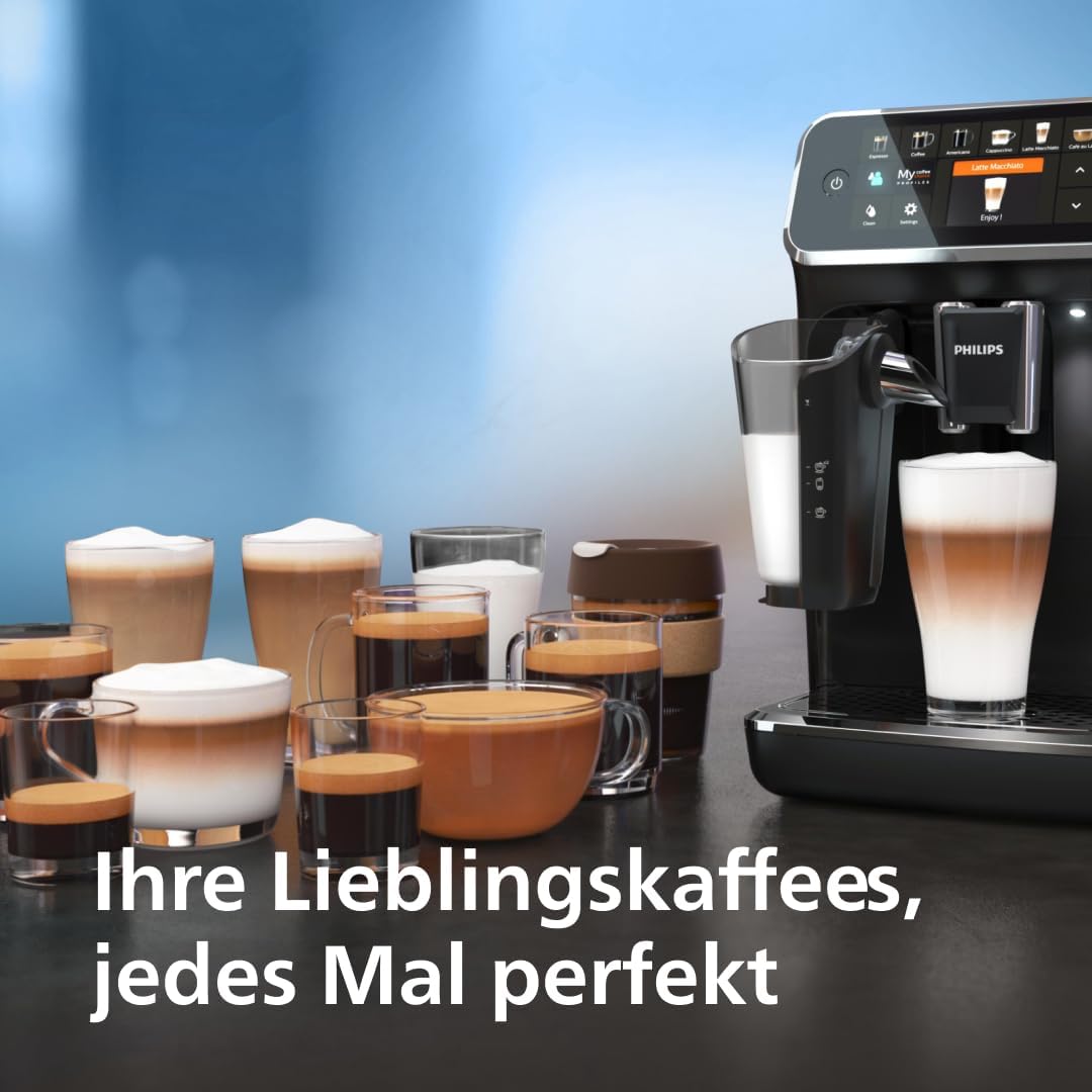 Wählen Sie eines von 20 köstlichen Kaffeerezepten auf dem LatteGo 5500. Vom Milchkaffee bis zum erfrischenden Eiskaffee. LatteGo macht seidig weichen Schaum